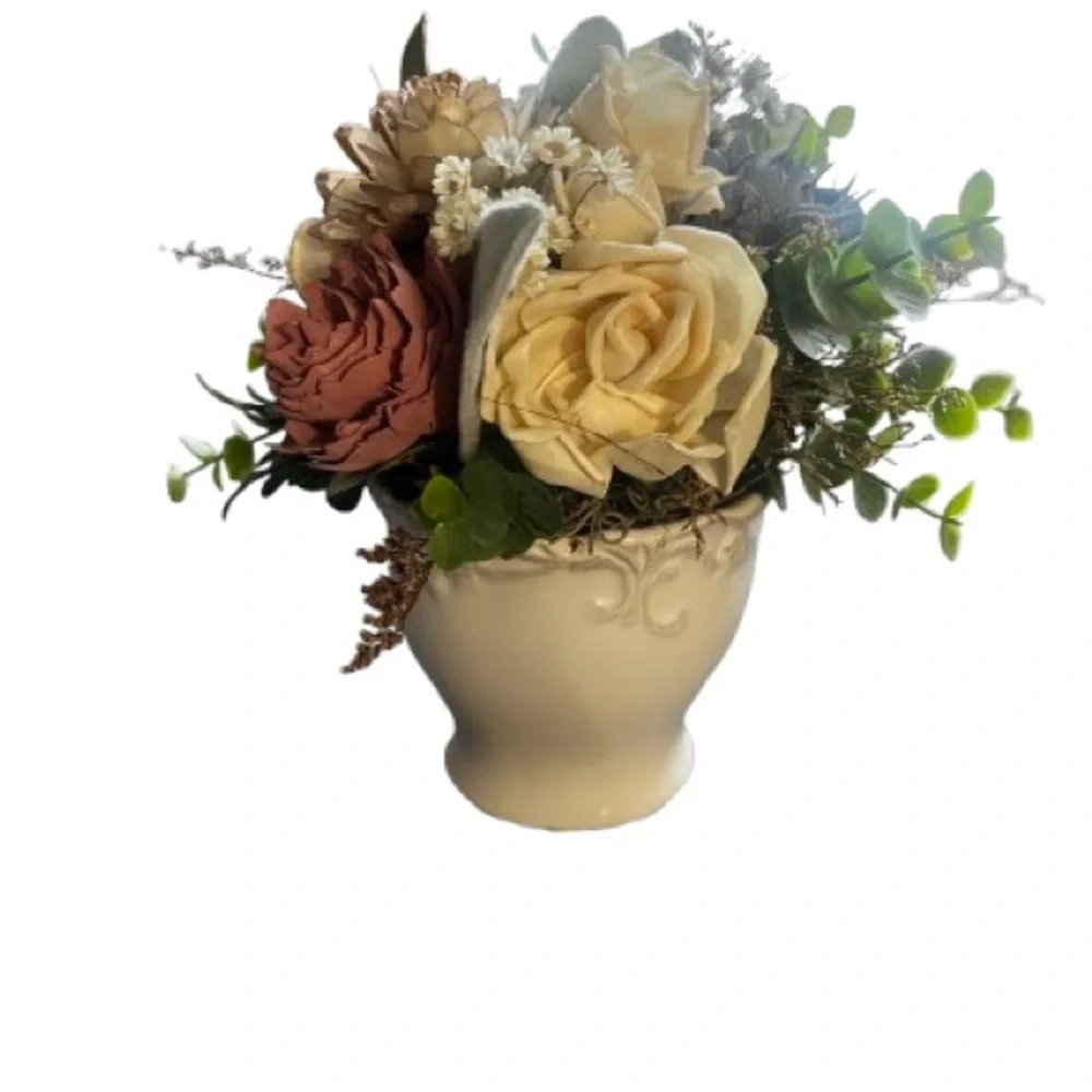 Cream and Pink Faux Floral Accent Decor